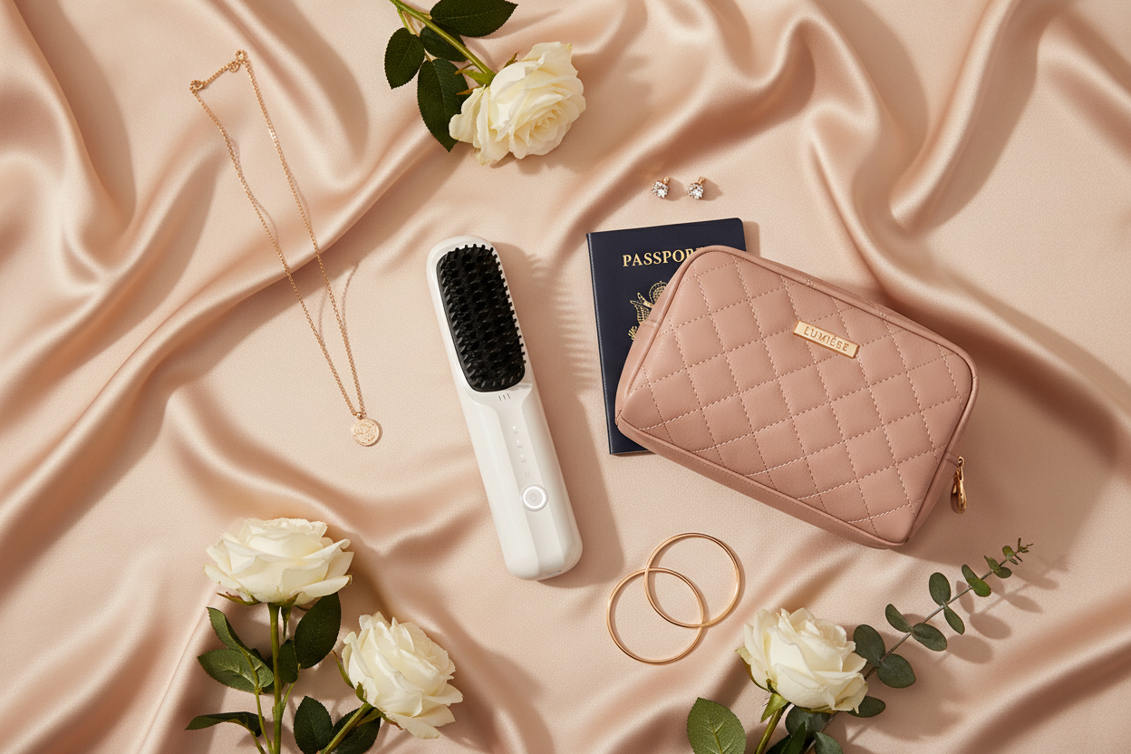 Travel flat lay with accessories