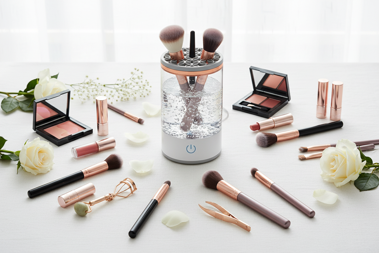 Flat lay with beauty essentials