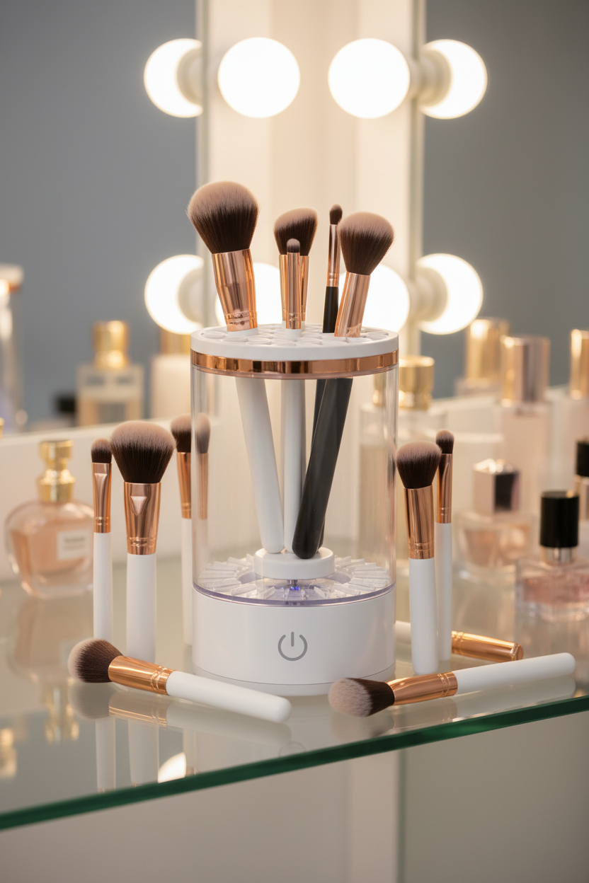 Glass shelf with clean brushes