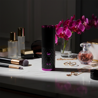 Marble vanity with magenta orchids