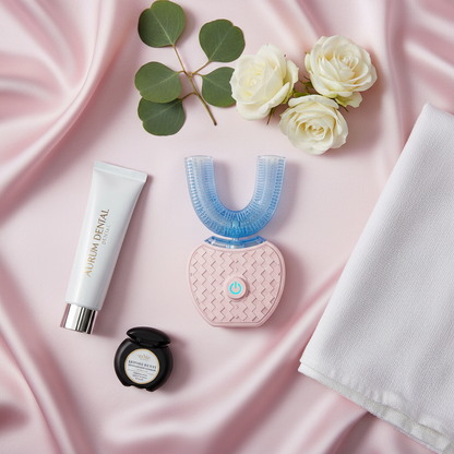 Pink silk flat lay with wellness items