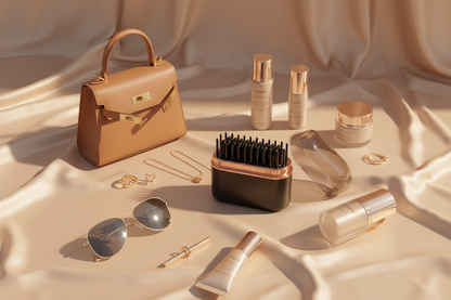 Premium flat lay with designer accessories